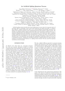 An Artificial Spiking Quantum Neuron