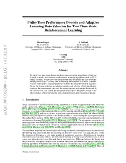 Finite-Time Performance Bounds and Adaptive Learning Rate Selection for
  Two Time-Scale Reinforcement Learning