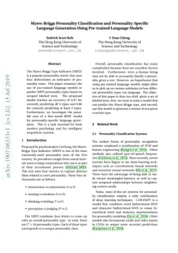 Myers-Briggs Personality Classification and Personality-Specific
  Language Generation Using Pre-trained Language Models