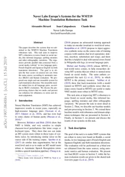Naver Labs Europe's Systems for the WMT19 Machine Translation Robustness
  Task