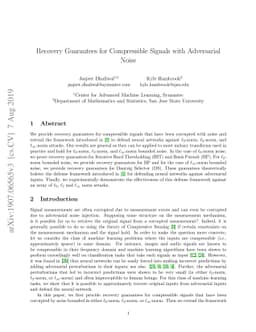 Recovery Guarantees for Compressible Signals with Adversarial Noise