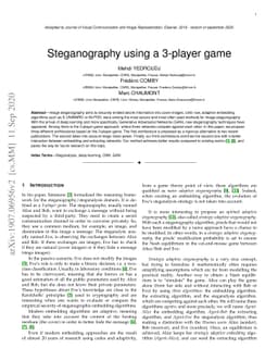 Steganography using a 3 player game