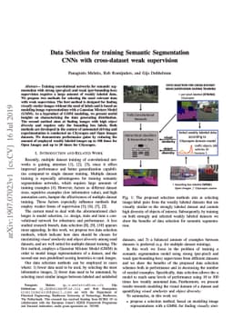 Data Selection for training Semantic Segmentation CNNs with
  cross-dataset weak supervision