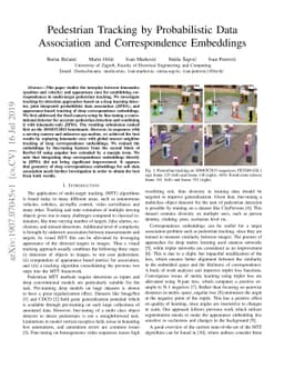 Pedestrian Tracking by Probabilistic Data Association and Correspondence
  Embeddings
