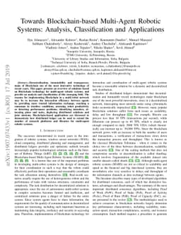 Towards Blockchain-based Multi-Agent Robotic Systems: Analysis,
  Classification and Applications