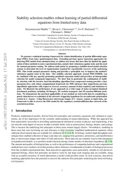 Stability selection enables robust learning of partial differential
  equations from limited noisy data