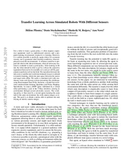 Transfer Learning Across Simulated Robots With Different Sensors