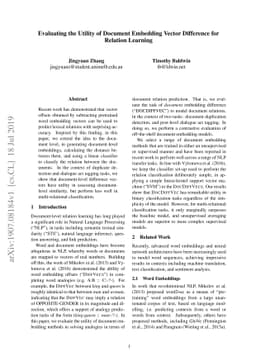 Evaluating the Utility of Document Embedding Vector Difference for
  Relation Learning