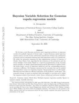 Bayesian Variable Selection for Gaussian copula regression models