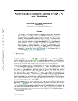 Accelerating Reinforcement Learning through GPU Atari Emulation