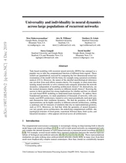 Universality and individuality in neural dynamics across large
  populations of recurrent networks
