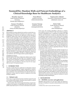 Snomed2Vec: Random Walk and Poincaré Embeddings of a Clinical
  Knowledge Base for Healthcare Analytics
