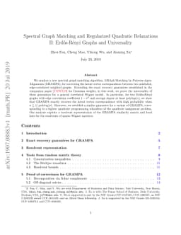 Spectral Graph Matching and Regularized Quadratic Relaxations II:
  Erdős-Rényi Graphs and Universality