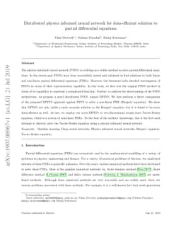 Distributed physics informed neural network for data-efficient solution
  to partial differential equations
