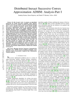 Distributed Inexact Successive Convex Approximation ADMM: Analysis-Part
  I