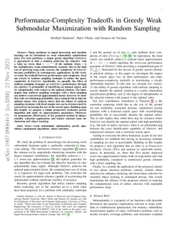 Performance-Complexity Tradeoffs in Greedy Weak Submodular Maximization
  with Random Sampling
