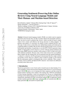 Generating Sentiment-Preserving Fake Online Reviews Using Neural
  Language Models and Their Human- and Machine-based Detection