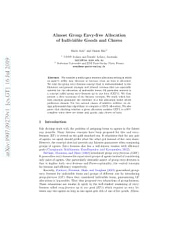 Almost Group Envy-free Allocation of Indivisible Goods and Chores