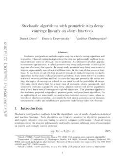 Stochastic algorithms with geometric step decay converge linearly on
  sharp functions