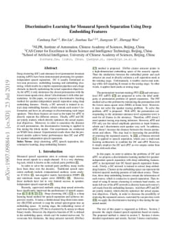 Discriminative Learning for Monaural Speech Separation Using Deep
  Embedding Features