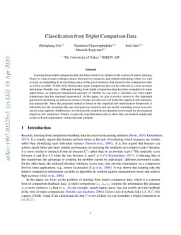 Classification from Triplet Comparison Data