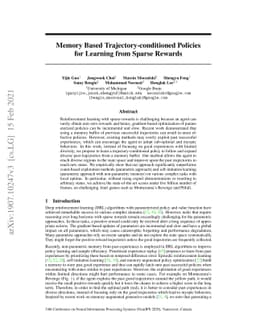 Memory Based Trajectory-conditioned Policies for Learning from Sparse
  Rewards