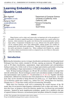Learning Embedding of 3D models with Quadric Loss