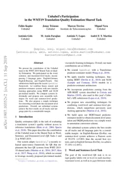 Unbabel's Participation in the WMT19 Translation Quality Estimation
  Shared Task