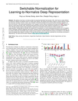 Switchable Normalization for Learning-to-Normalize Deep Representation