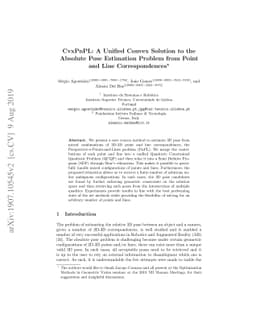 CvxPnPL: A Unified Convex Solution to the Absolute Pose Estimation
  Problem from Point and Line Correspondences