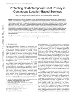 Protecting Spatiotemporal Event Privacy in Continuous Location-Based
  Services