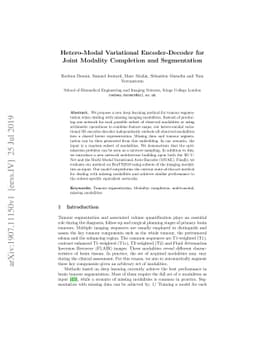 Hetero-Modal Variational Encoder-Decoder for Joint Modality Completion
  and Segmentation