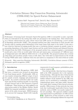 Correlation Distance Skip Connection Denoising Autoencoder (CDSK-DAE)
  for Speech Feature Enhancement