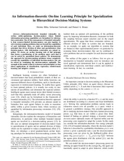 An Information-theoretic On-line Learning Principle for Specialization
  in Hierarchical Decision-Making Systems
