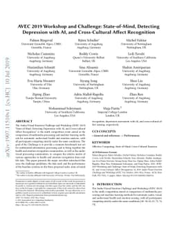 AVEC 2019 Workshop and Challenge: State-of-Mind, Detecting Depression
  with AI, and Cross-Cultural Affect Recognition