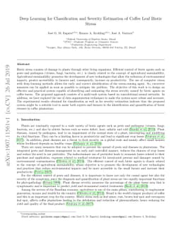 Deep Learning for Classification and Severity Estimation of Coffee Leaf
  Biotic Stress