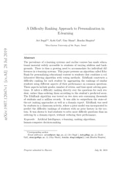 A difficulty ranking approach to personalization in E-learning