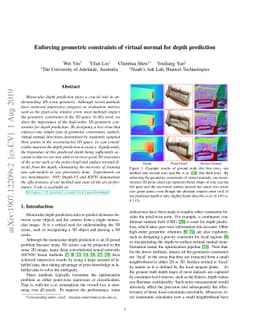 Enforcing geometric constraints of virtual normal for depth prediction