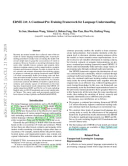 ERNIE 2.0: A Continual Pre-training Framework for Language Understanding