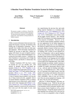 A Baseline Neural Machine Translation System for Indian Languages