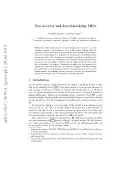 Non-Locality and Zero-Knowledge MIPs