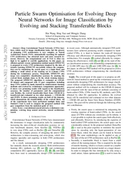 Particle Swarm Optimisation for Evolving Deep Neural Networks for Image
  Classification by Evolving and Stacking Transferable Blocks