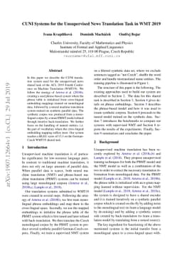 CUNI Systems for the Unsupervised News Translation Task in WMT 2019
