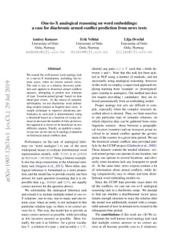 One-to-X analogical reasoning on word embeddings: a case for diachronic
  armed conflict prediction from news texts
