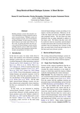 Deep Retrieval-Based Dialogue Systems: A Short Review