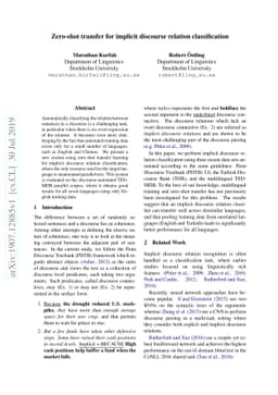 Zero-shot transfer for implicit discourse relation classification