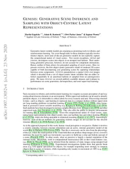GENESIS: Generative Scene Inference and Sampling with Object-Centric
  Latent Representations
