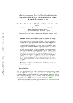 Marine Mammal Species Classification using Convolutional Neural Networks
  and a Novel Acoustic Representation