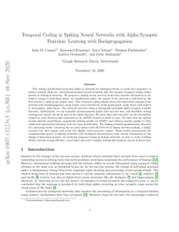 Temporal Coding in Spiking Neural Networks with Alpha Synaptic Function:
  Learning with Backpropagation