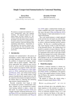 Simple Unsupervised Summarization by Contextual Matching